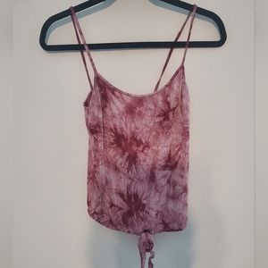 Light Red /Pink Tie Dye Crop Top with Tie Front and Spaghetti Straps from Zumiez